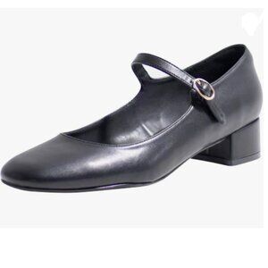 Miss Left Black Closed Round Toe Mary Jane Adjustable Strap Block Low Heel Pumps